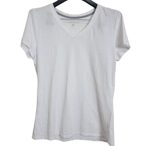 Tommy Hilfiger White 100% Cotton Rippled Textured Logo Basic Short Sleeved Tee M